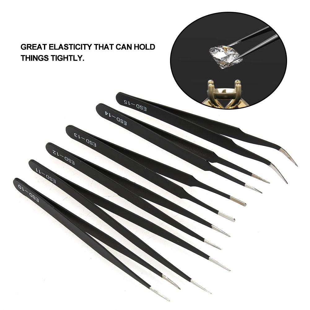 6PCS Anti static Tweezers Stainless Steel Tweezer Maintenance Tool