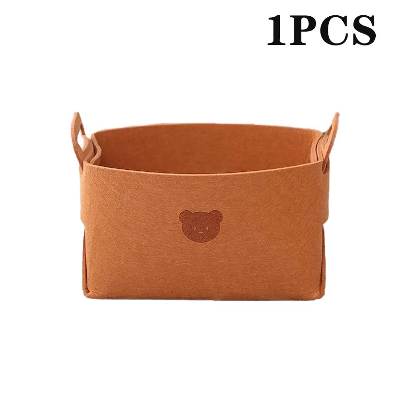 5PCS Bear Felt Storage Basket Large Capacity Foldable Clothes Organizer Snacks Toys Storage Basket Desktop Sundry Organizer