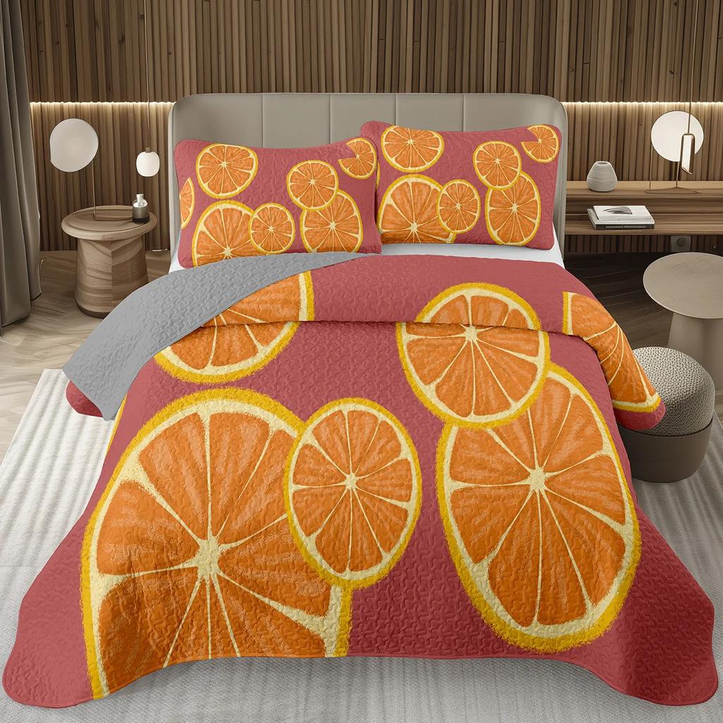 Lemon Orange Bedspread 2/3pcs Twin Full Queen King Quilted Coverlet Set Summer Tropical Fruit Bedding Set For Girl Teen Bedroom