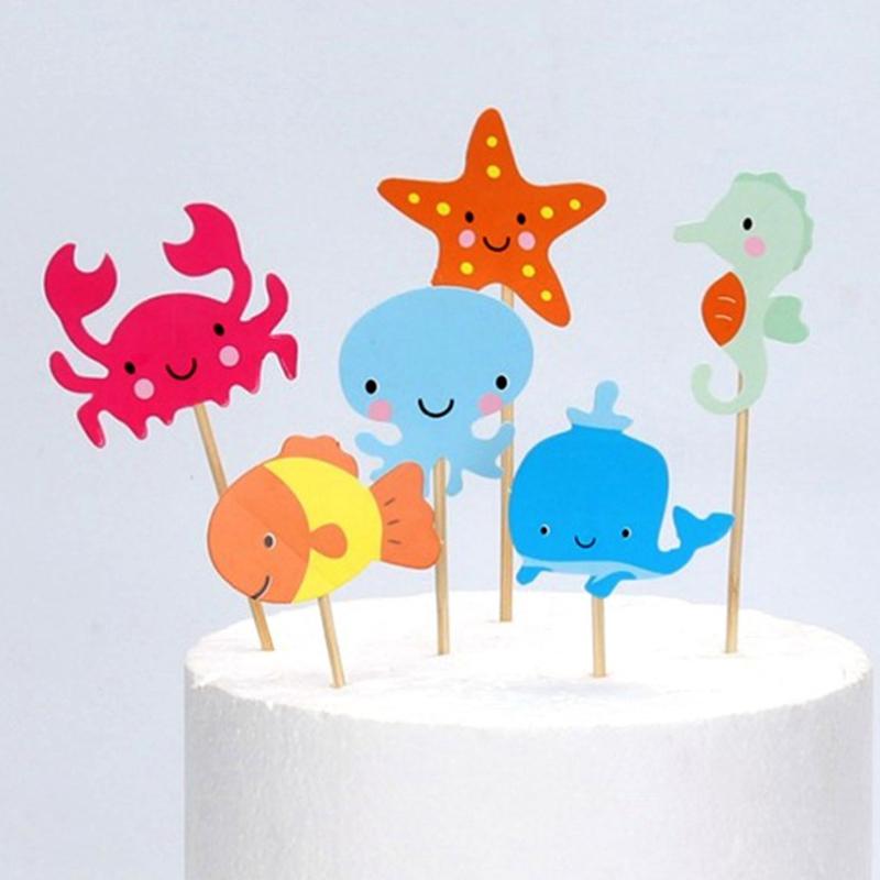 24Pcs Ocean Animal Cupcake Toppers Under The Sea Birthday Party Cake Decorations Baby Shower Girls Mermaid Themed Party Supplies