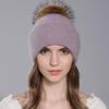 Frauen Winter Angora Kaninchen Haar Stricken Gebraten Teig Twist Doppel Schicht Bördeln Waschbären Pelz Ball Wolle Hut