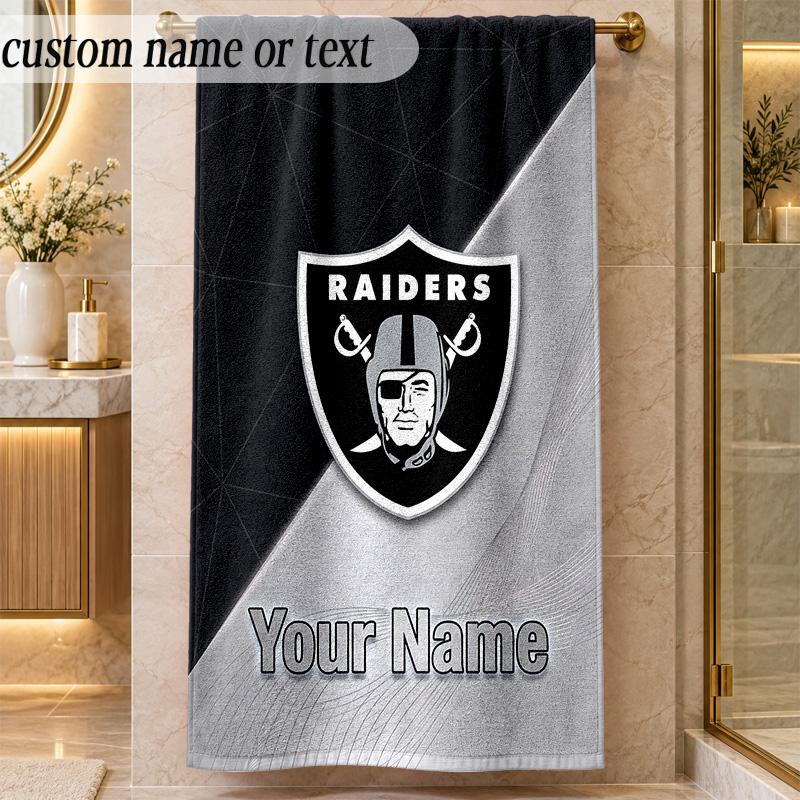 Beach TowelLas Vegas Raiders Custom Name Text Personalized Soft Towel for Beach Pool Indoor Home Decor Gift