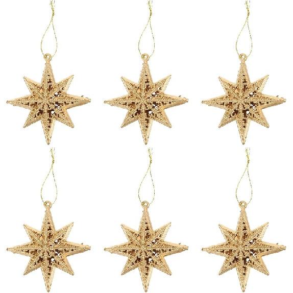 

Operitacx 12 шт. Золотые звезды Рождественское украшение 3D Блестящая золотая звезда 8-конечная звезда Рождественские подвески для елки для праздника 6 Pcs