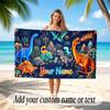 Dinosaur Theme Quick Dry Beach Towel Custom Name Text Print Large Sand Resistant Towel Beach Vacation