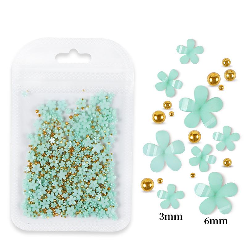 200pcs Five-Petal Nail Art Flowers with Gold & Silver Beads - White & Pink Resin Ornaments