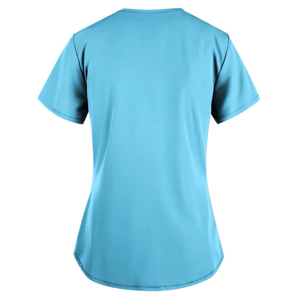 Women's Cute Print Short Sleeve V-neck Top Work  Solid Color Pocket Top
