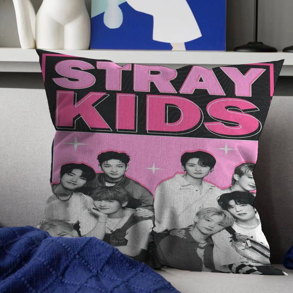 Federe Kpop S-Stray K-Kids Cartone Animato Divano Decorativo Casa Stampa Double-sided Peluche Corto Carino Federa Cuscino