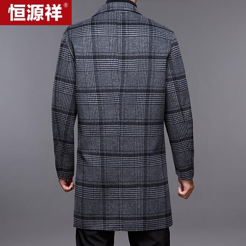 Hengyuanxiang Men's Mid-length Plaid Double-faced Wool Overcoat