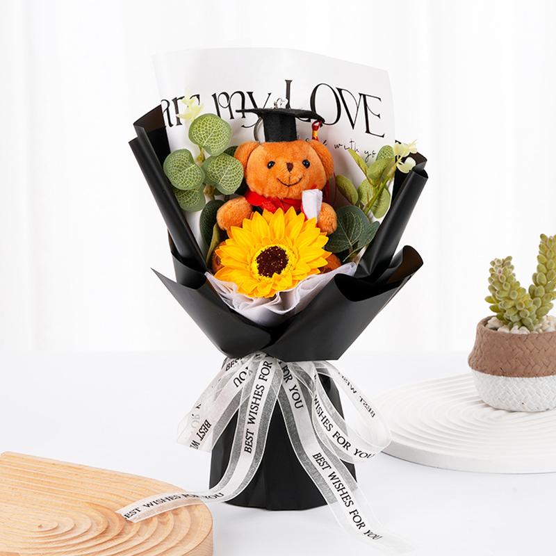 1PC Flower Bouquet Sunflower Party Decor Simulation Flower Hand-Knitted Soap Flower Doctor Bear Graduation Gift Photography Props