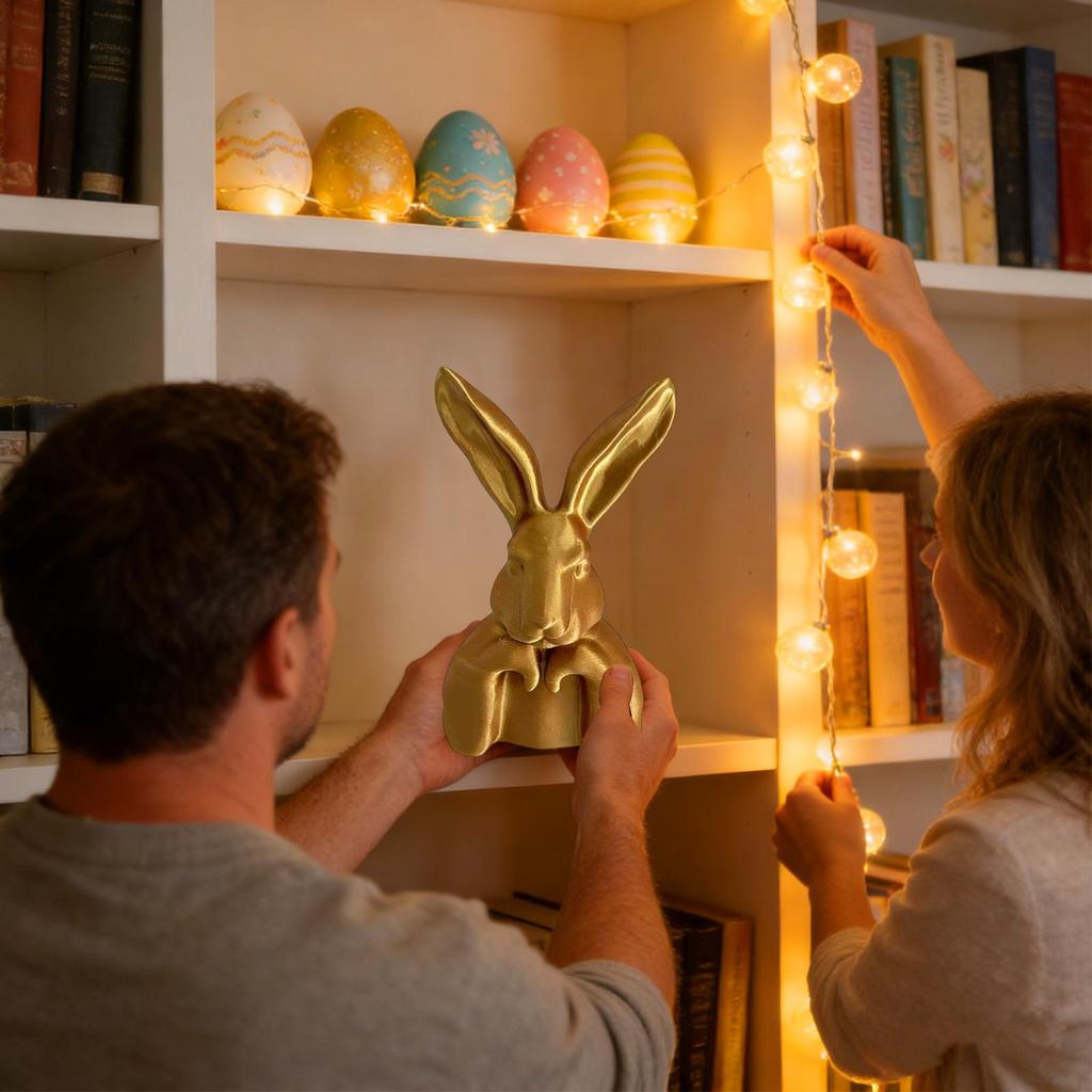 Retro Gold Resin Rabbit Statue Easter Home Decor Elegant Bunny Figurine for Tabletop Bookshelf Mantel Party Supplies