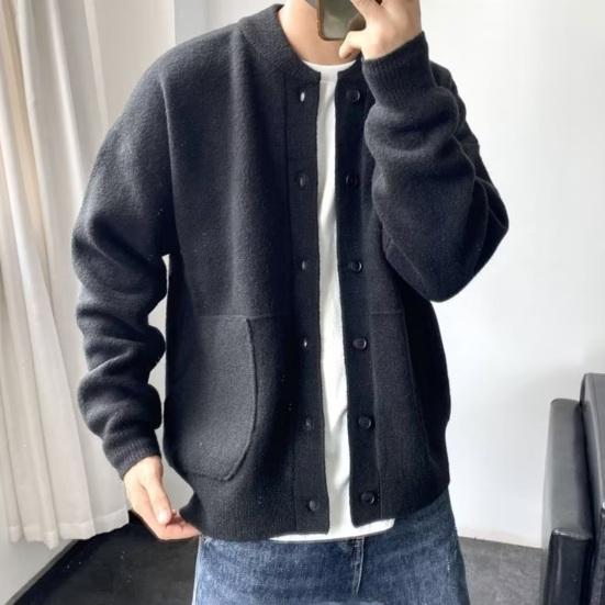 Yousheng Herren Strickwaren Rundhals Langarm Einreiher Einfarbige Strickjacke Strickmantel Locker Tägliche Kleidung Schulpullover Jacke