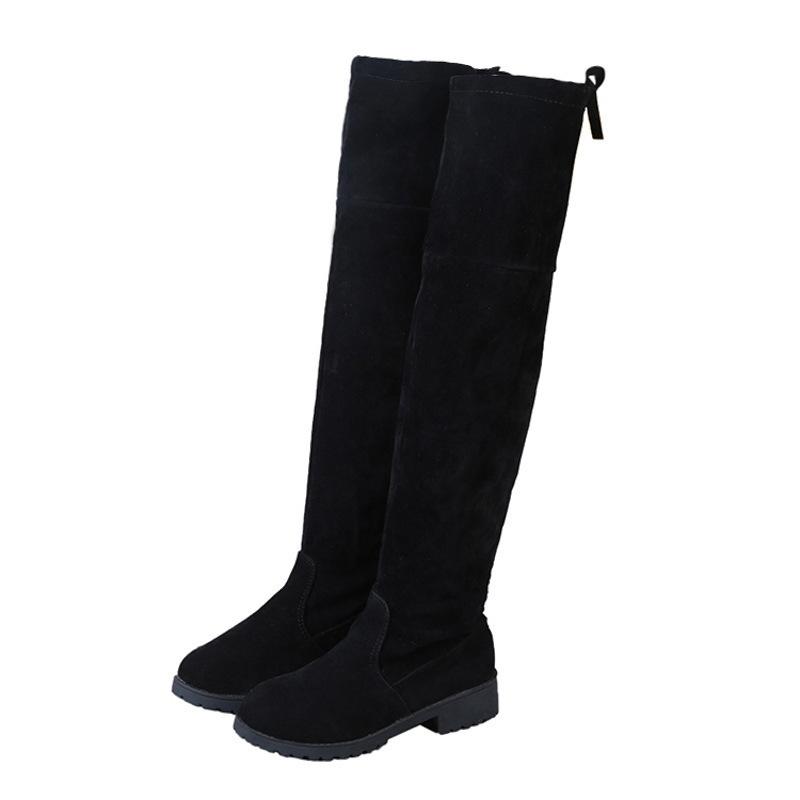 Fashion Large size over the knee boots for women winter velvet round toe elastic square heel slim women's boots
