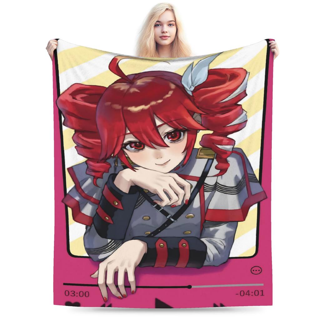 Kasane Teto Velvet Throw Blanket Anime Vtuber Blanket for Sofa Office Warm Plush Thin Quilt
