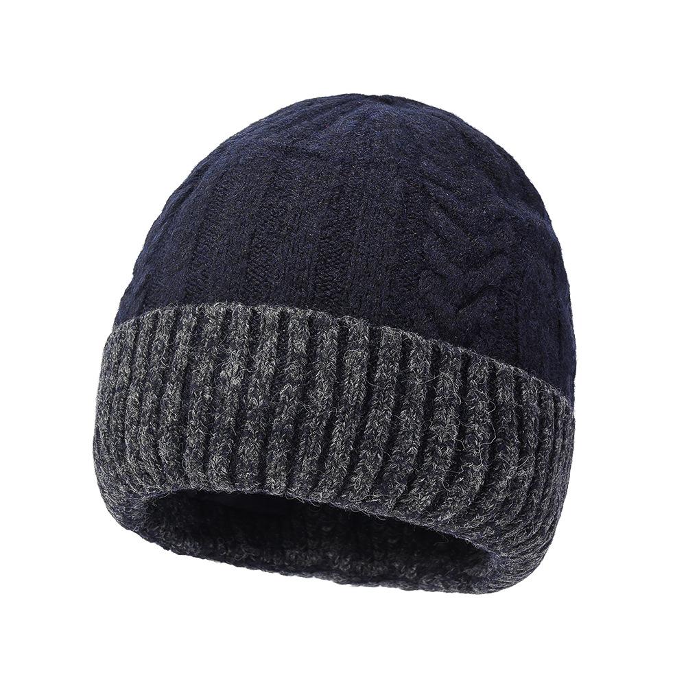 Winter Two-Color Stitching Wool Cap Men Warm Ear Protection Knitted Cap