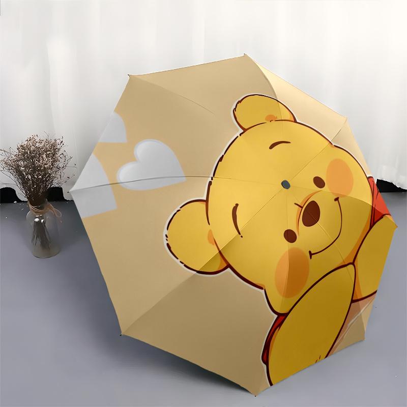 Disney Pooh Bear,Hearts Automatic Opening and Closing Umbrella - Suitable for All Occasion and Business Umbrella, Unisex Portable Tri-fold S