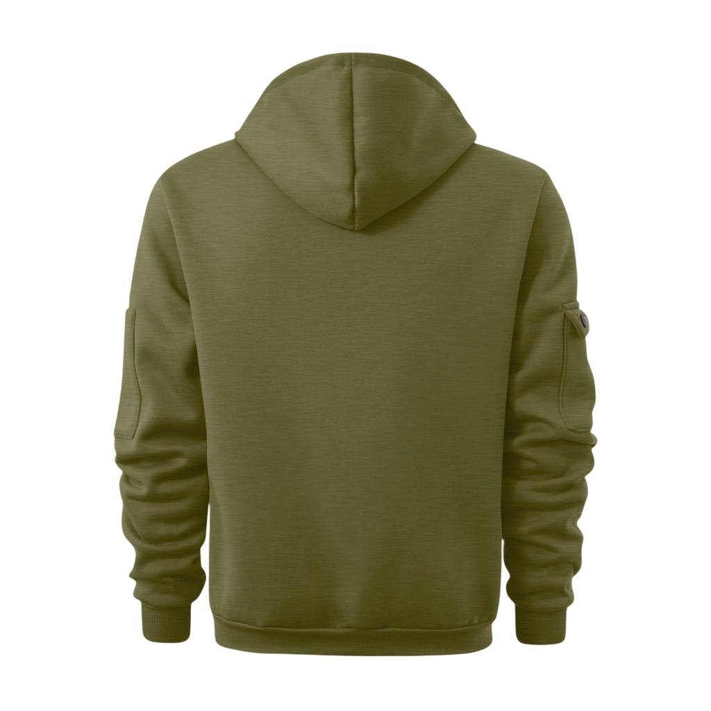 Men's Cargo Zip-Up Hoodie Jacket - Multi-Pocket Zip Hooded Athletic Top