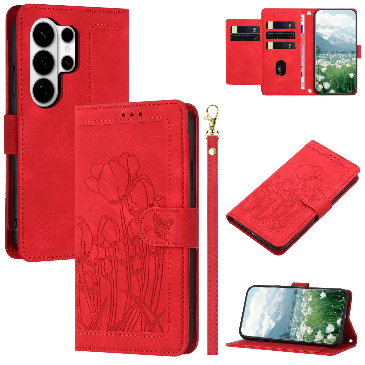 

For Samsung Galaxy S26 Ultra Case Tulip Leather Phone Cover with 5 Card Slots Wallet