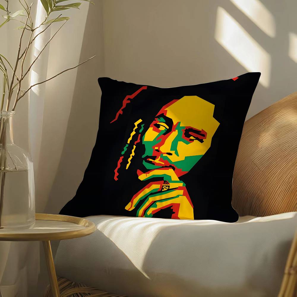 Reggae Music Bob Marley-Singer Pillow Case Silky elegant Comfort Sofa Bed Invisible zipper Beach pillowcase