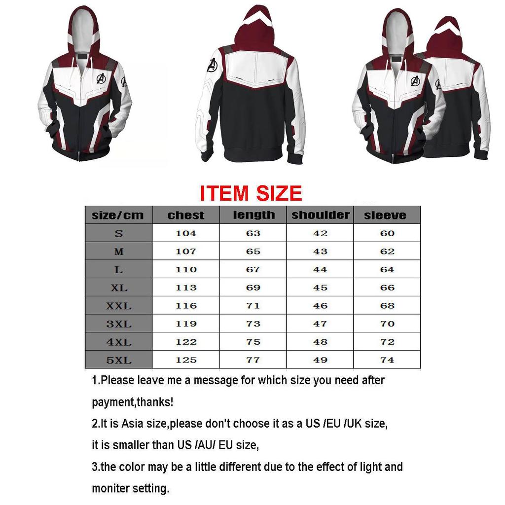 The Avengers 4 Endgame Superhero 3d Hoodie Sweatshirt Cosplay Coat Consume Tops