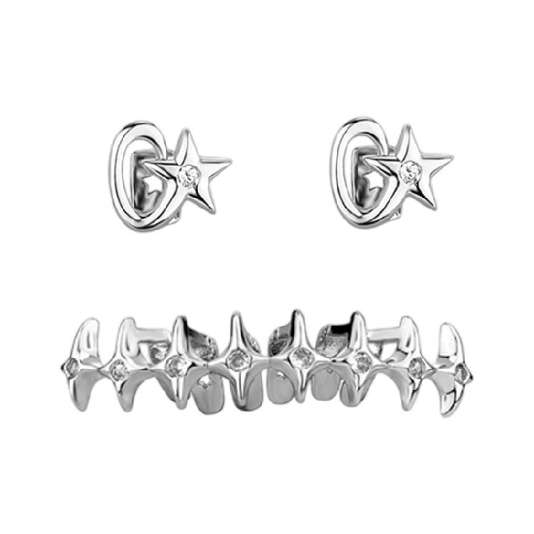 

Multifuntional Star Fang Grillzs Unique Copper Mouth Jewelry Glittering Costume Accessory Suitable for Role Playing серебряный
