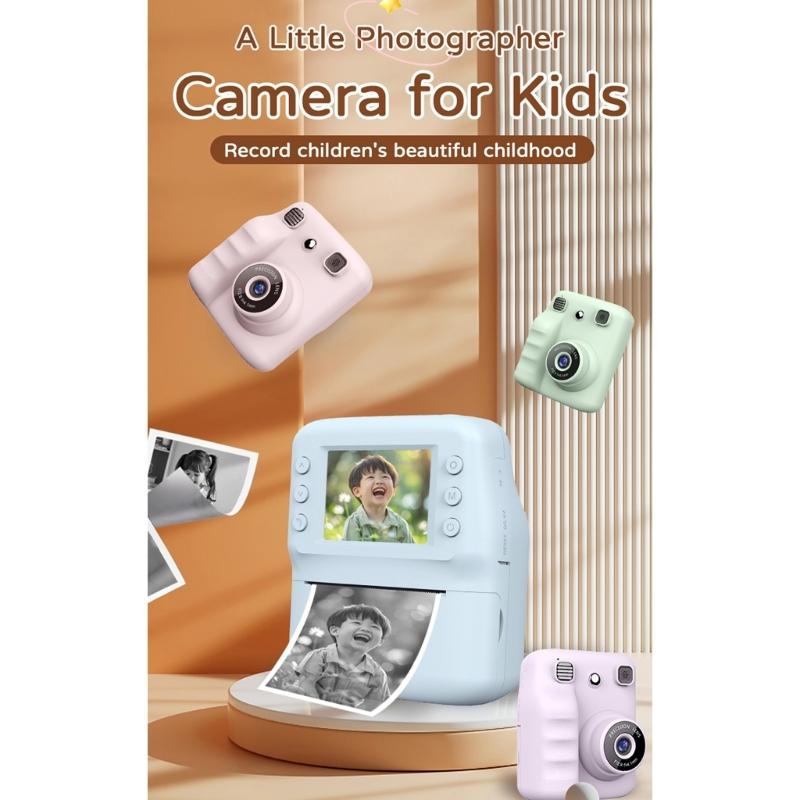 Kids Instantly Print Camera With 1Roll Thermals Paper For Creative Photography Featuring Clear Imaging Filter Effects