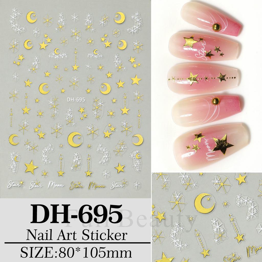 Nail Art Stickers Black Gold And Silver Line Letters Natural Plant Simple Style Adhesive Nail Stickers