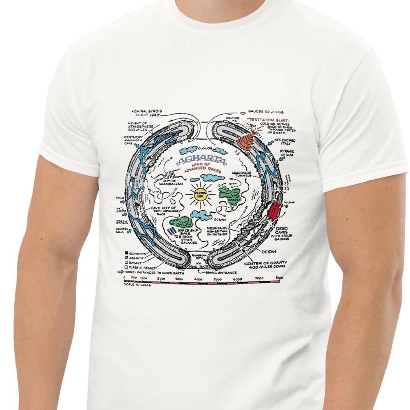 Agartha Topographical Map Shirt, Hyperborea Hollow Earth Unisex Graphic Tee, Esoteric T-shirt M