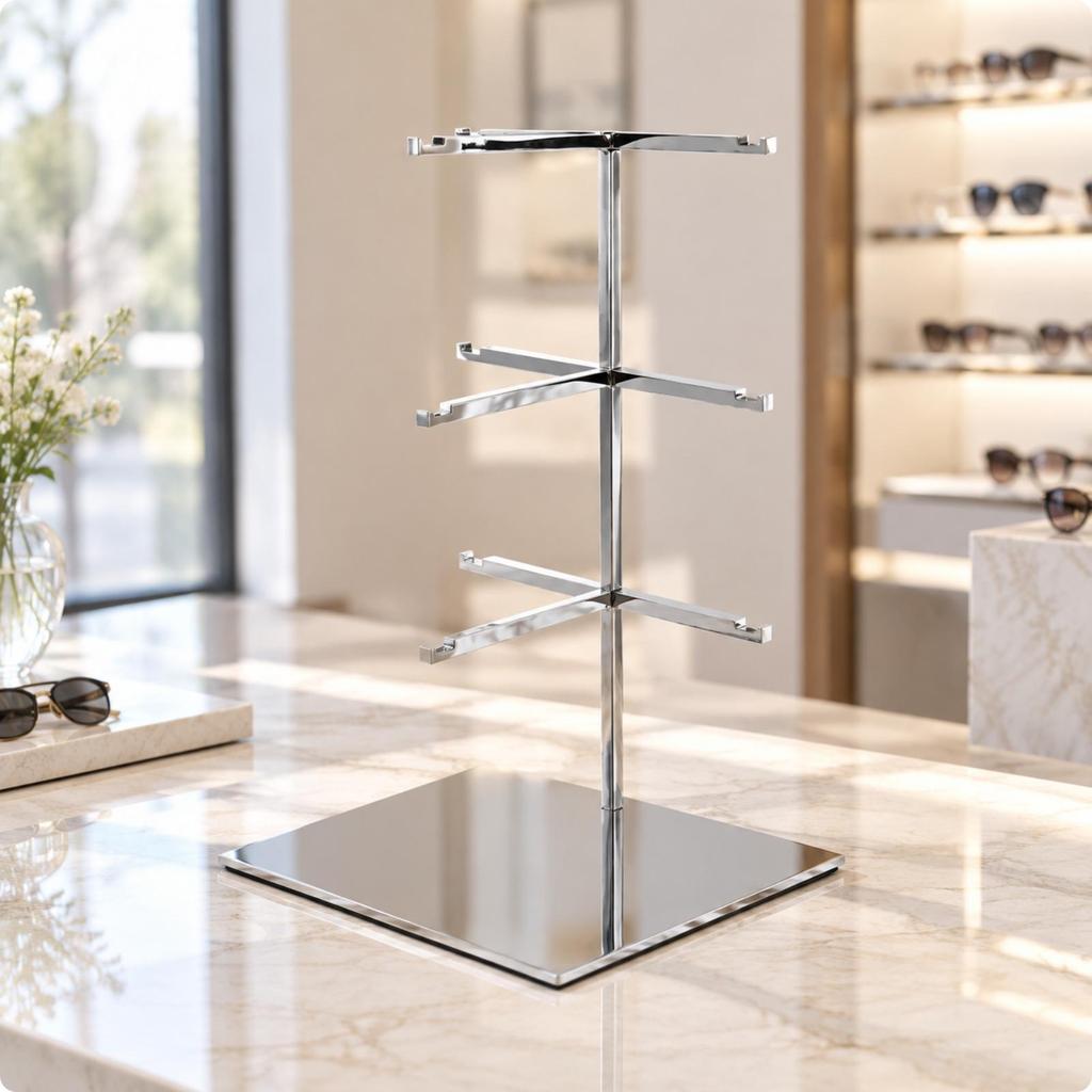 Stainless Steel Eyewear Display Stand Space-Saving for Showroom Displays