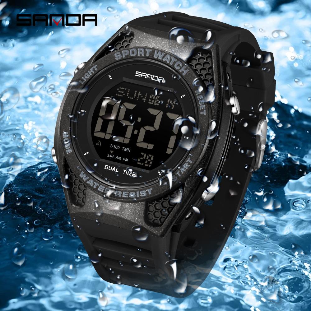 Sanda 2224 Men's And Women's Sports Electronic Watch Multi Functional 5atm Waterproof Colorful Night Light Alarm Clock Timing