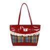 Lattice Lace Bow Shoulder Bag Rural Style Commuting Tote Bag Retro Denim Plaid Handbag  Students
