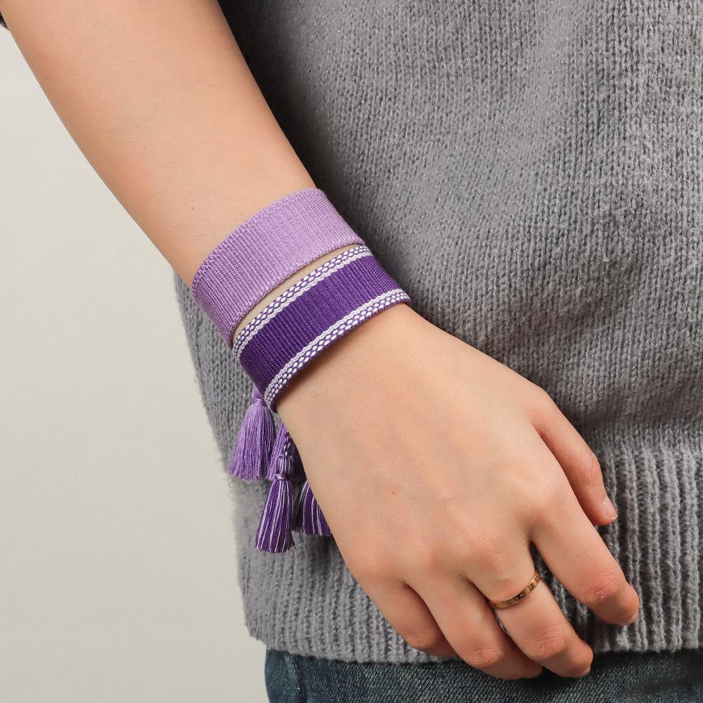 Adjustable European & American Fashion Embroidered Polyester-Cotton Tassel Bracelet with Customizable Logo