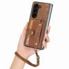 For Samsung Galaxy Z Fold6 5G Case Card Holder Wristband Leather+PC Cover with Strap