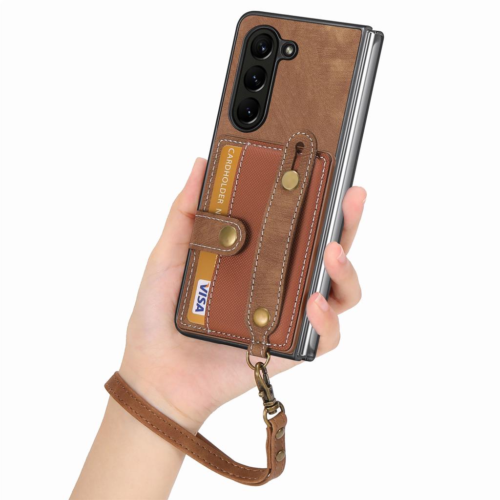 Für Samsung Galaxy Z Fold6 5G Hülle Kartenhalter Armband Leder+PC Abdeckung mit Riemen