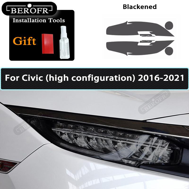 For Honda Civic 10th 2016- 19 TPU Car Headlight Film Protective Sticker Lamp Hoods Transparent Smoke Black Accessories