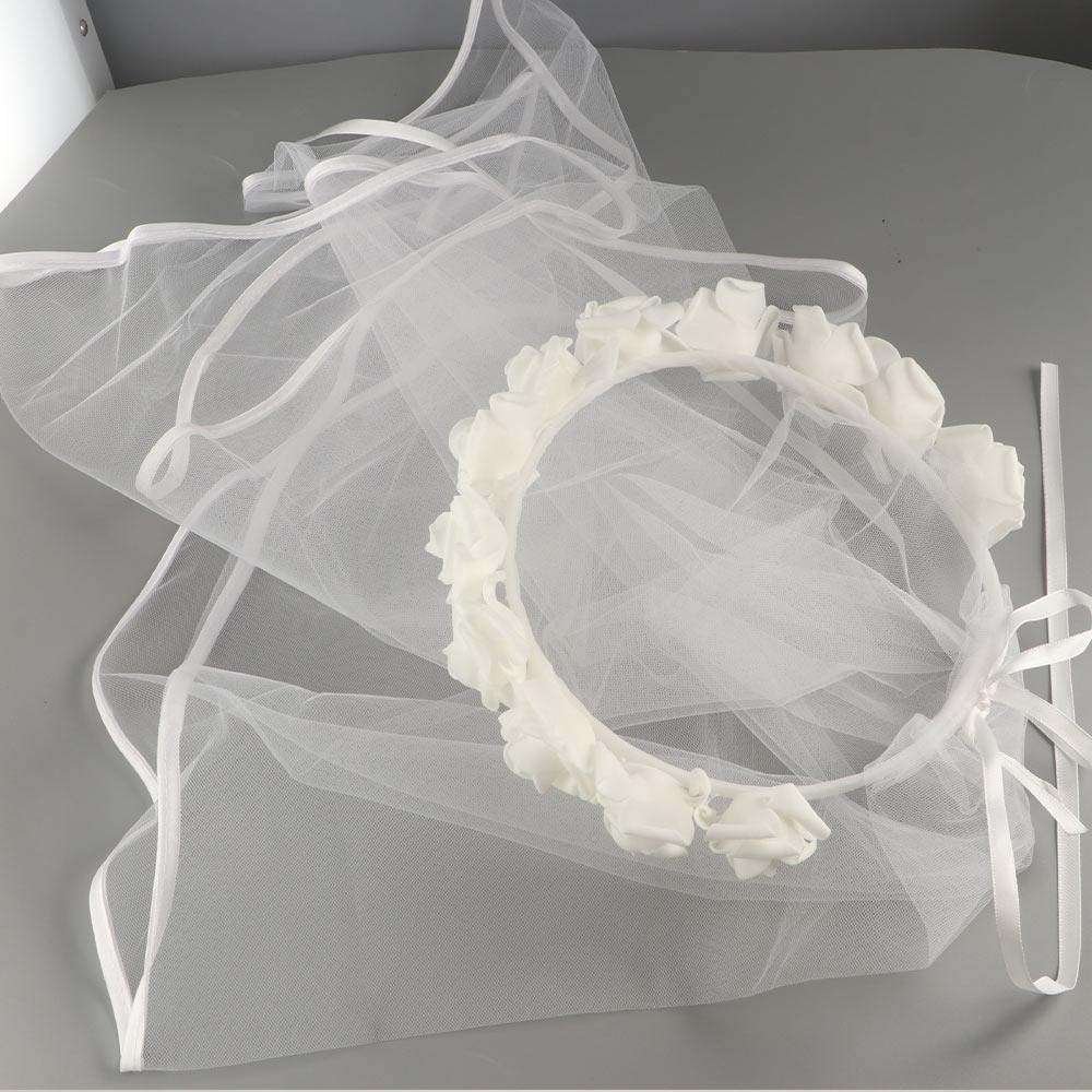 Princess Wedding Photo Bridal Veil Artificial Flower Wreath Headband Lace Up Party Accessory