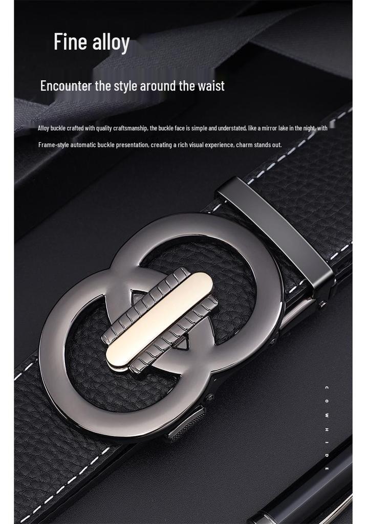 Cinturón de Cuero Genuino de Vaca con Hebilla Automática para Hombre - Accesorio para Pantalones de Vestir para Hombres Jóvenes y de Mediana Edad.
