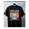 Cat Coffee Lover Graphic Tee Funny Animal Print Men's Cotton T-Shirt Casual
