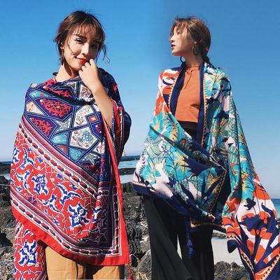 Women's Cotton & Linen Dual-Use Shawl: Spring/Autumn Sun Protection, Summer Korean-Style Scarf, Seaside Silk Beach Towel.