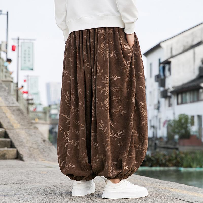 Pantalones de pana estampados estilo chino para hombre 2023 Pantalones casuales para hombre Otoño Invierno Pantalones de chándal para hombre con cintura elástica Pantalones de pierna ancha para hombre