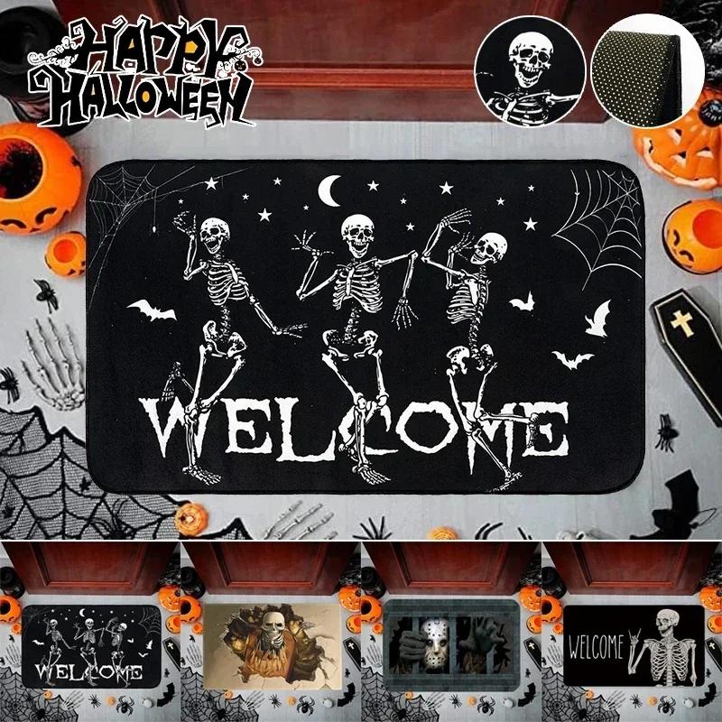 Halloween Skull Welcome Entrance Doormat Home Decoraions Carpet for Living Room Kitchen Non-slip Doormat Bathroom Foot Pad