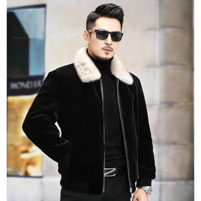 Abrigo de Visón para Hombre Imitación Oro Visón Nuevo Solapa de Gama Alta Piel Integrada Abrigo de Piel para Hombre