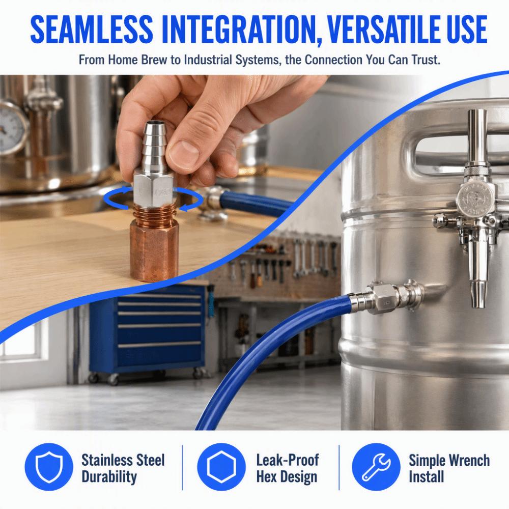 4pcs Stainless Steel Hose Barb Connector Hexagonal Pipe Fitting Coupler Home Brew Fitting