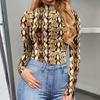 Dámský body s leopardím vzorem a pruhy, pěticípou hvězdou, dlouhým rukávem, sexy, úzký, s rolákem, tvarující body, Streetwear