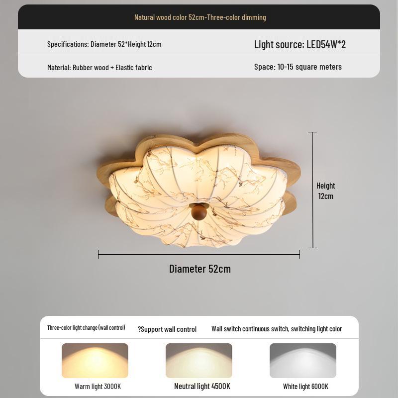 Chinese Song Dynasty Chandelier: Retro Fabric & Walnut Wood Zen Ceiling Light