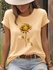 Golden Rose Print T-Shirt Short Sleeve Crew Neck Casual Top for Summer  Clothing Fashion Harajuku Kawaii T-shirt  Y2K Clothing