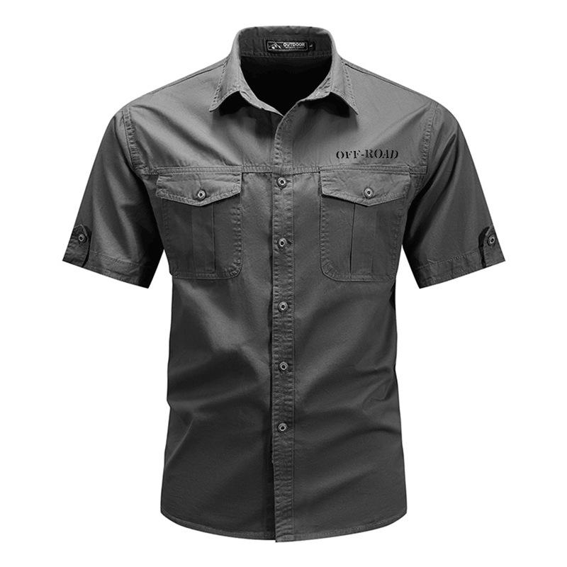 2024 Men's Casual Cotton Military Shirt - Washed, Thin, Loose Short Sleeve