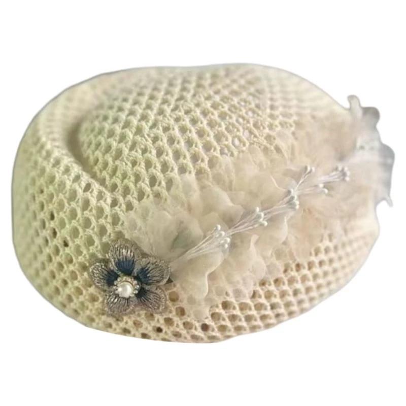 French-Style Elegant Floral Hollow-Out Beret for Women Summer Korean Fashion Sweet Versatile Stewardess Hat Face-Slimming