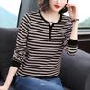 Women's Large-size Striped T-shirt Fashionable Spring and Autumn V-neck Pure Cotton Inner and Outer Base Shirt Versatile Top