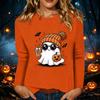 Women's Long Sleeve Halloween Print Round Neck Casual Top for Fall Parties
