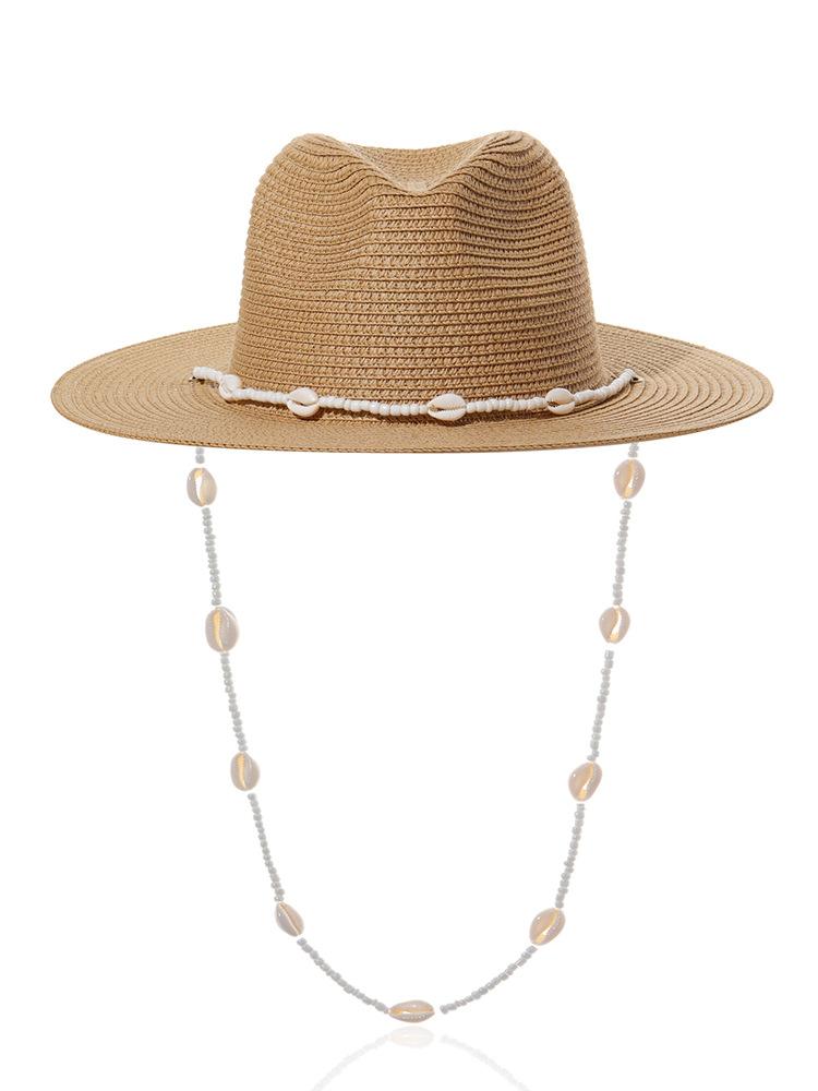 

Personalized trend, shell necklace, straw hat spring and summer sun shading ladies sun hat, foldable concave top straw hat M 56-58cm